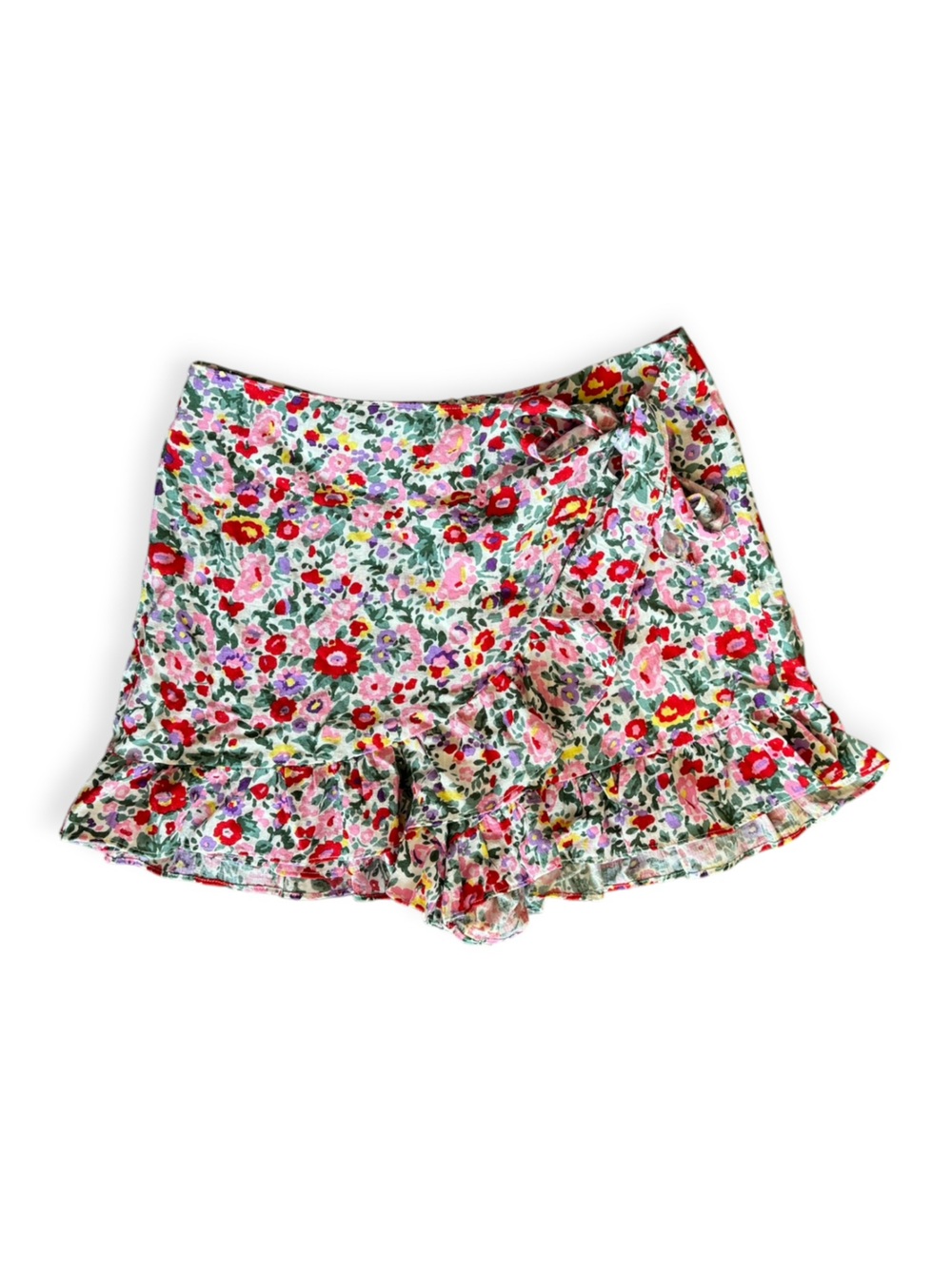 Lulus Floral Ruffle Skort Wrap Skirt Shorts Cottagecore Boho large